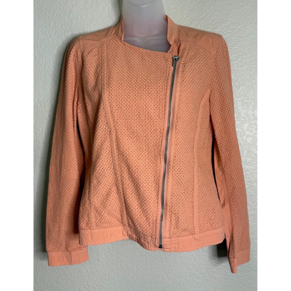 Chicos 0 US Sm Jacket Gingered Peach‎ Textured Asymmetrical Zip Casual Moto NEW